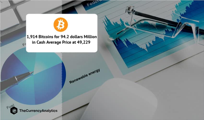 1,914 Bitcoins for 94.2 dollars Million in Cash Average Price at 49,229