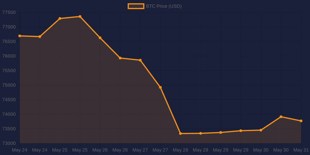 Graphique du prix du Bitcoin sur 7 jours — 31 mai 2026